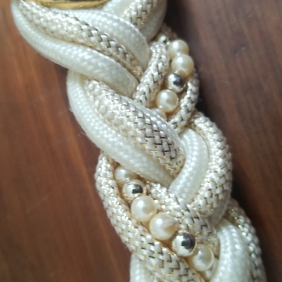 Vintage Cream Golden Twist Faux Pearl Accent Belt - Picture 5 of 5